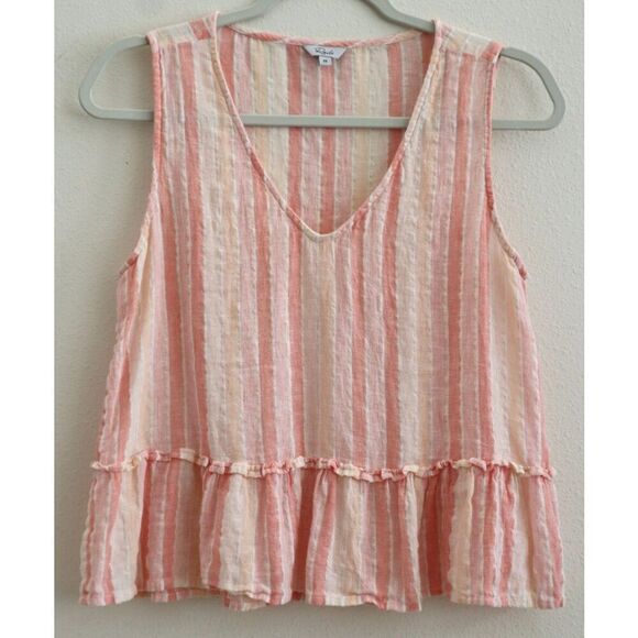 RAILS Women's Sz XS Mira Apricot Stripe Linen Blend Sleeveless Peplum Top - Picture 1 of 7